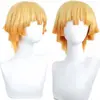 Cazador de demonios: Kimetsu No Yaiba, Cosplay de Zenitsu Agatsuma Cabello Falso Gradiente Amarillo Naranja Rosa Malla Cabello Corto Invertido Fácil de Peinar