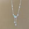 Gradiente Azul Gelo Cristal Pérola Borla Borboleta Correntes Verão Feminino Doce Cool All-match Colar Luz Luxo High-end Acessórios