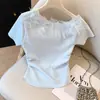Camiseta de Manga Corta Dulce Floral 3D Estilo Coreano para Mujer, Versión Corta, Nuevo Modelo Verano 2026, Corte Ajustado, Favorecedor, Top Impresionante