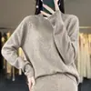 Suéter de Lã Gouhua Novo Outono e Inverno com Gola Aberta Lateral Pulôver Bordado Suéter Feminino Camisa Base de Tricô Solta