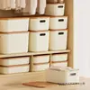 Caja de almacenamiento de escritorio, color crema, con tapa, para uso doméstico, caja de almacenamiento engrosada para artículos varios, armario, ropa y juguetes