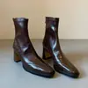 En Stock Otoño e Invierno 2026 Nuevas Botas Cortas Retro Francesas Ajustadas de Tacón Alto y Tacón Grueso para Mujer Puntera Cuadrada Pequeña Botas Elásticas
