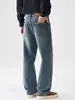 Pantalones Vaqueros Lavados Vintage Estilo Old Money para Hombre Muqiu, Pantalones Elásticos Holgados de Corte Recto para el Trabajo