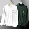 Camiseta térmica de invierno de cuello redondo para hombre, camiseta de manga larga con cuello semi-alto, top cálido para otoño