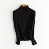 Suéter térmico de lana de cuello alto, top de punto liso de manga larga simple, nuevo top ajustado para otoño e invierno