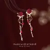 Pendientes Largos de Borla con Lazo Burdeos para Mujer, Pendientes Rojos Festivos de Otoño e Invierno para Novia, Pendientes Elegantes para el Uso Diario