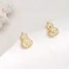 Brincos Modernos Estilo Antigo de Cabacinha Cristal de Gelo Dourados, Brincos em Formato de Coração, Design de Nicho, Brincos de Felicidade Dupla com um Toque de Luxo