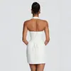 Vestido mini bodycon con cuello halter hueco estilo europeo y americano, con escote profundo en forma de U, tirantes en la espalda y corsé con ballenas para un ajuste ceñido, vestido de fiesta