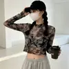 Camiseta de Manga Longa para Mulheres, Novo Estilo Coreano Nicho Tie-Dye Malha Camiseta Básica, Estilo Curto Hot Girl Roupa Íntima, Top Sexy com Proteção Solar