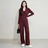 Conjunto de Moda Miyake: Cardigã Plissado de Gola V com Botão Único de Alta Qualidade Feito à Mão para Primavera, Novo Conjunto de Duas Peças Slim Fit com Calça Wide Leg