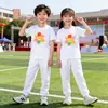 Roupa de Atividade Pai-Filho para Jardim de Infância Sete Cores Conjunto de Verão para Dia das Crianças Performance Torcida com Calça Branca Longa