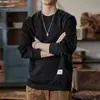 Moletom Patchwork Color-Blocking Americano Resistente Estilo Primavera e Outono para Homens, Design de Marca Tendência de Caimento Solto, Jaqueta de Malha Fashion com Gola Redonda