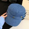 Boina de mezclilla desgastada y rota con ala grande, gorra de pintor tipo boina vintage para mujer que hace que la cara se vea más pequeña