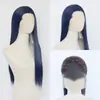 Peruca Azul Escuro de Três Pontas Feita à Mão com Ponto de Beleza Crochê, Peruca com Renda Frontal Estilo Antigo Hanfu, Peruca para Styling de Cosplay