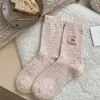 Meias de Lã com Bolinhas Etiqueta de Gaze Femininas Estilo Coreano Outono/Inverno Aveludadas Espessadas Quentes Meias de Caxemira Meias Listradas de Cano Médio