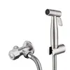 Conjunto de Pistola de Pintura de Aço Inoxidável Transfronteiriça Gancho para Tubo de Chuveiro Suporte de Perfuração Saída Dupla Válvula Angular Companheiro de Banheiro Tubo Flexível