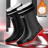 Botas de lluvia para hombre de tendón de res, de media pantorrilla, impermeables, antideslizantes, resistentes al desgaste, cálidas, adecuadas para pescar, uso en la cocina y como botas de trabajo o zapatos de goma