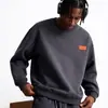 Sudadera de Algodón Pesado para Parejas, Corte Holgado, Cuello Redondo, Sin Capucha, Pulóver, Versátil, Cálida, Prenda Superior Estampada para Otoño e Invierno