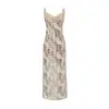 Vestido largo de encaje con estampado de leopardo y cuello en V para mujer, nuevo estilo verano 2026, sexy entallado a la cintura, adelgazante, sin mangas, sin tirantes