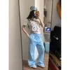 Top Corto Ajustado Divertido Estilo Retro Americano con Estampado de Dibujos Animados 'Chica Picante' para Verano, Versátil, Hombro Normal, Manga Corta, Camiseta para Mujer