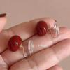 Aretes de Perla con Bolitas de Pan al Vapor Color Vino Ancora Pinza para Orejas Placa de Incienso Anti-Mosquitos Otoño e Invierno Sensación Avanzada Temperamento Aretes de Tachuela de Plata 925