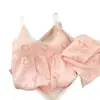 Pijama con Almohadillas para el Pecho para Mujer, Textura de Algodón Nube de Verano, Sensación de Alta Gama, Se Puede Usar Afuera, Pantalones Cortos de Tirantes de Dibujos Animados, Conjunto de Ropa para el Hogar