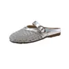 2025 Novo Estilo Chinelos Femininos Fechados Tecidos Estilo Coreano Sapatos Romanos Verão Casual Bege Versátil