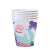 Pratos de Papel Descartáveis com Tema Oceano Impressos Transfronteiriços Copos de Papel Guardanapos Desenho Sereia Festa de Aniversário Conjunto de Festa