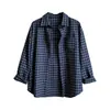 Camisa casual de cuadros estilo coreano con protección solar para mujer, nueva chaqueta casual fina de manga larga holgada para principios de otoño con cuello de solapa
