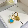 Brincos Seiko Coração Trevo de Quatro Folhas Borda de Contas Metálicas Ágata Concha Natural Brincos Coração Pêssego Brincos Elegantes Estilo Ins