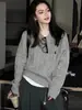 Suéter Pulóver Gris Bordado de Pony con Giro Cuello Redondo para Mujer Otoño e Invierno Suave y Ceroso Tejido Camisa Base Superior Primavera y Otoño