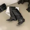 Botas largas versátiles de punta para mujer con tacón de bloque y acabado desgastado, diseño de pierna de pantalón plisada, adecuadas para mujeres petites, botas de montar hasta la rodilla
