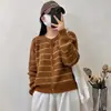 Suéter listrado chique estilo coreano, nova coleção outono/inverno, cardigã de tricô jovem e estiloso para mulheres