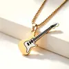 Atacado de fábrica pingente de guitarra personalizado rock and roll europeu e americano em aço inoxidável, colar com pingente clássico de rua moderno em aço titânio masculino