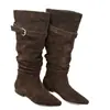 Botas western cowboy longas de bico fino estilo francês de salto baixo para mulheres, novas botas de cano alto empilhadas 2026