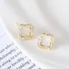 Pendientes de Trébol de Cuatro Hojas de Piedra Ojo de Gato Aguja de Plata de Ley 925 Pendientes Elegantes de Lujo Ligero con Flor de Alta Calidad Pendientes Versátiles para el Día a Día