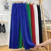 Perna Longa Cintura Alta Versátil Azul Klein Casual Calça Wide Leg Feminina Outono Veludo Calça Reta Emagrecedora