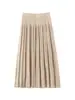 Elegante y fluido~Falda midi plisada de cintura alta 100% cachemira pura para mujer, falda plisada de color liso para otoño e invierno, que estiliza, por encima de la rodilla