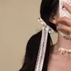 Nuevo Estilo Cinta [Cereza Rosa Dulce Corazón] Pinza para el Cabello con Lazo Dulce Femenino Pinza Lateral de Cinta de Encaje