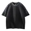 Camiseta de Manga Corta para Hombre, Estilo Americano Cool Streetwear, Bloques de Color, Cuello Redondo, Verano, Gama Alta, Holgada, Casual, Transpirable, Versátil
