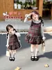 Conjunto Infantil Meninas Estilo Academia Vestido Xadrez Doce Pequenas Meninas Vestido Colete Outono/Inverno Vestido Princesa Estiloso