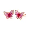 Mariposa Rosa Acero de Titanio Colgante que no se decolora Collar para Suéter Accesorios para Mujer Versátil Juego de Joyería de Alta Gama Pendientes Anillo