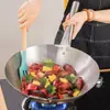 Wok Comercial de Acero Inoxidable Wok Extra Grande de Hierro Redondo con Doble Asa para Saltear Chef de Restaurante Cantina Olla Grande Rústica
