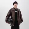 Chaqueta de Cuero Retro Americana para Hombres y Mujeres, Tendencia de Moda Suelta Melanina Primavera y Otoño 2025 Chaqueta de Pareja para Motocicleta