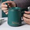 Caneca de Cerâmica com Tampa e Colher Grande Capacidade Personalizada Criativa Doméstica Tendência Copo para Beber Caneca de Leite de Cerâmica