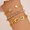 Pulsera de 8 Caracteres Versátil Pulsera de Amor Abierta con Diamante Incrustado Símbolo Ilimitado Aleación Juego de 3 Piezas