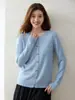 Cardigan de Punto de Cachemir Nuevo con Cuello Redondo Estilo Sencillo para Mujer Botón Dorado Manga Larga Elegante Versátil Abrigo Cálido