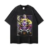 Camiseta de estilo retro con estampado de manga japonesa desgastada, algodón de peso pesado, hombros caídos, corte holgado, manga corta, camiseta de manga larga extragrande