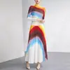 [Liquidação] conjunto moda feminina estampado manga curta comprimento médio saia plissada slim duas peças saia longa plissada