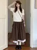 Falda midi con ribete de encaje, talla grande, corte holgado, de longitud media, adelgazante, falda de lana línea A para figuras tipo pera
